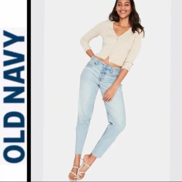Old navy High-Waisted Button-Fly Slouchy Taper Cut-Off Non-Stretch Ankle Jeans 2 - Picture 1 of 6